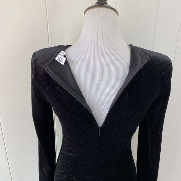 & OTHER STORIES Long Sleeve Velvet Midi Black Dress Bodycon Gold Sparkles Sz. 2 - Picture 10 of 16